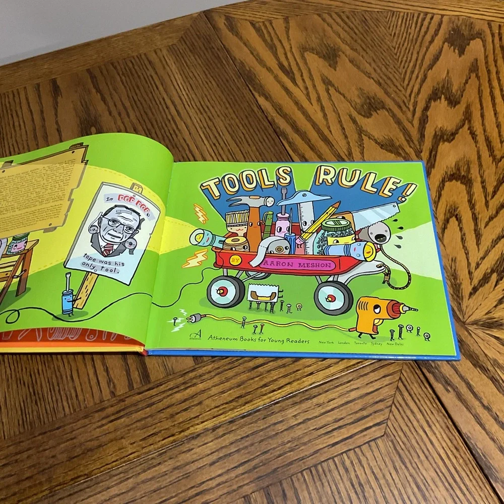 Books: Wheels on Bus, Tools Rule, I Grow Up, Daniel Tiger, Lego Superhero, Poky